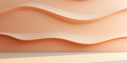 抽象横長背景。淡いサーモンピンクのゆったりした曲線的な壁と平らな床がある空間