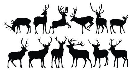 Set silhouettes of forest deer.
 - obrazy, fototapety, plakaty