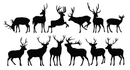 Fotobehang Set silhouettes of forest deer.  © designer_an