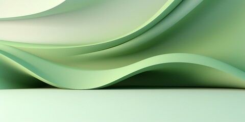 3D風横長背景。黄緑の曲線的な壁と平らな床がある抽象的な空間