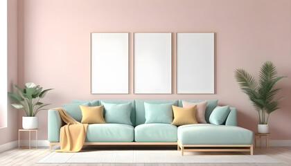 Mockup-frame-in-interior-background--room-in-light-pastel-colors--3d-render