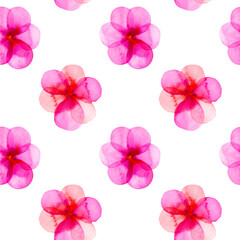 Hand drawn pink flowers pattern isolated on a white background.