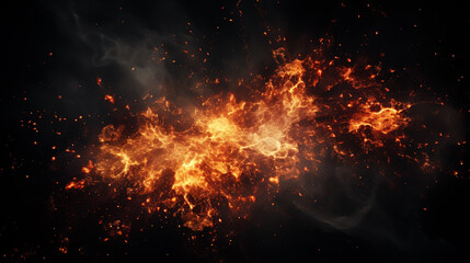 Fototapeta na wymiar Fiery bomb explosion with sparks isolated on black background