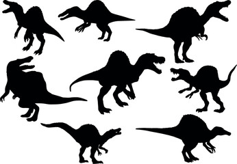 Spinosaurus Dinosaur Illustration Silhouette. black Illustration in various themes. Hand drawn collection