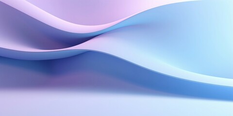 Naklejka premium 3D風横長背景。淡い紫と水色のグラデーションの曲線的な壁がある抽象的な空間
