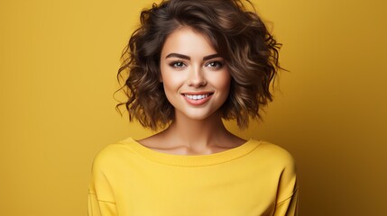 Fototapeta premium Portrait of a smiling brunette young woman posing isolated