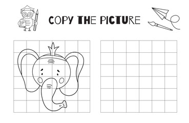 In This Vector Drawing Practice Worksheet, Kids Can Enjoy A Carnival-Themed New Year Activity By Copying Or Completing The Black And White Printable Image Of An Elephant Wearing A Crown