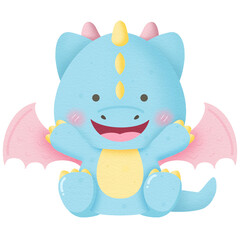 Cute pastel baby dragon sitting on the floor