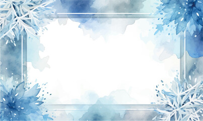 watercolor blue christmas background with snowflakes