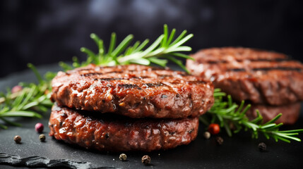 Raw meat, steak on black background
