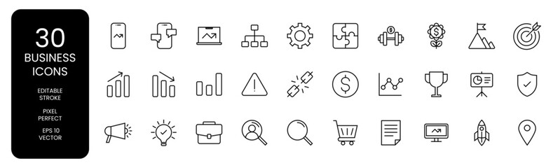 Business icon set in line editable strokes