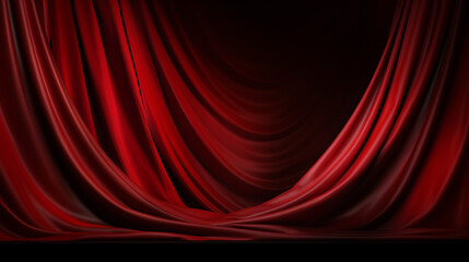 Empty scene with a red curtain and spotlights. Concert, show, performance