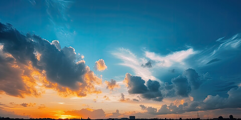 sunset over the clouds, beautiful blue sunset sky with white clouds background, sky over the clouds, banner