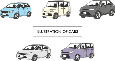 Various small car illustrations for transportation and automotive design © 古永ユウカ