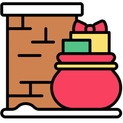 Chimney with a gift bag icon, Christmas related vector illustration