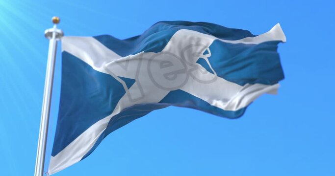 Scottish flag with the word Yes to the independence waving. Loop