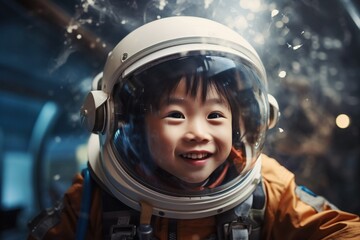 Portrait of young asian boy wearing spaceman costume