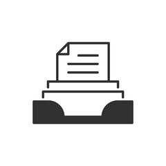 Documents in document tray. Monochrome black and white icon