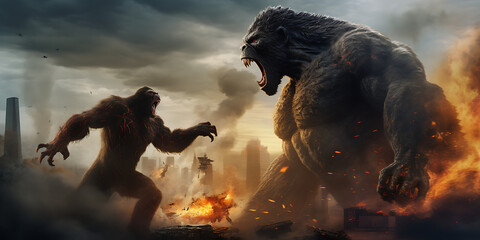 Monstrous Showdown: The Battle of the Titans Unleashed - obrazy, fototapety, plakaty