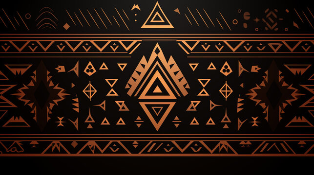 pattern on a black background. Ethnic, tribal ornaments of East, Asia, India, Mexico, Aztecs, Peru for brochure, booklet, flyer, website.