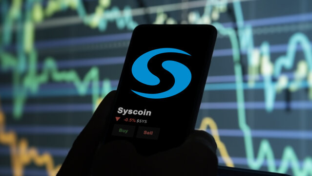 November 17th 2023. An investor analyzing the price of Syscoin, the token coin $SYS on a crypto exchange sreen.