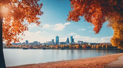 Foto auf Acrylglas Stockholm Skyline of Vienna and Donau river autumn season