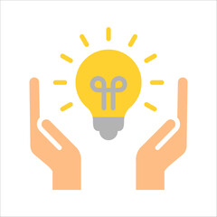 Fototapeta premium Hand holding light bulb. Smart idea icon isolated. Innovation, solution icon. Energy solutions. vector illustration on white background