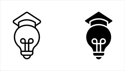 genius idea icon, light bulb and graduation cap, creativity education, vector illustration on white background