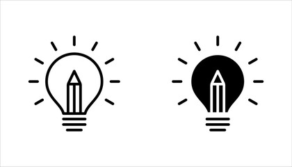 Light bulb and pencil logo template. Creative idea vector design. Smart writer logotype, vector illustration on white background - obrazy, fototapety, plakaty