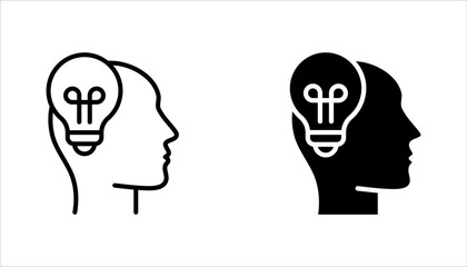 Head thinking with lightbulb. Inspiration creative idea, Solution and innovation, knowledge, vector illustration on white background