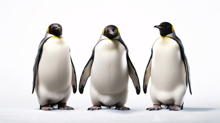 A group of emperor penguins isolated on white. Generative ai