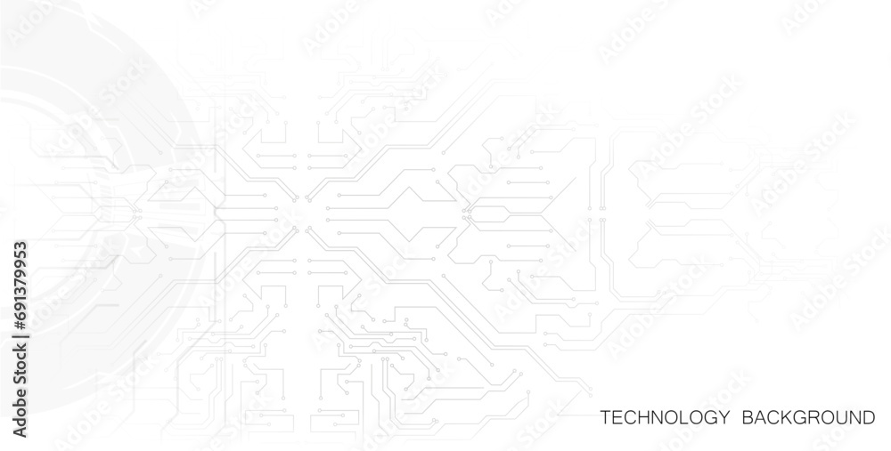 Leinwandbilder Minimalist White Circuit Pattern on a Clean Background - Modern Technology Theme. Grey white Abstract technology background.