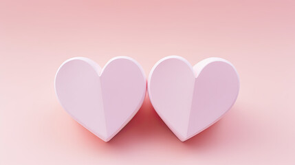 Happy valentine's day and love decoration background concept made from two hearts on pastel pink background. copy space 3d hearts
