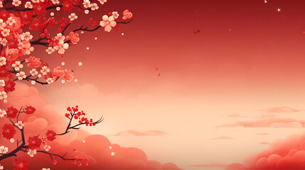 Vibrant illustration featuring red flowers in a Chinese style, a lively and cultural backdrop
