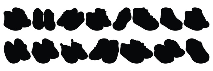 Shoe footwear silhouettes set, large pack of vector silhouette design, isolated white background