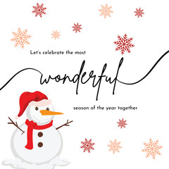 Wonderful season quote. Christmas Snowman Vector Graphic