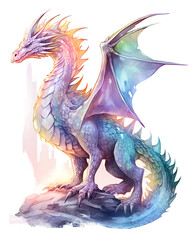 Watercolor blue dragon. Symbol of new 2024 year, isolated