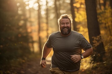 fat male, outdoor runner and motivation for fitness, energy and healthy exercise training  - 691383199