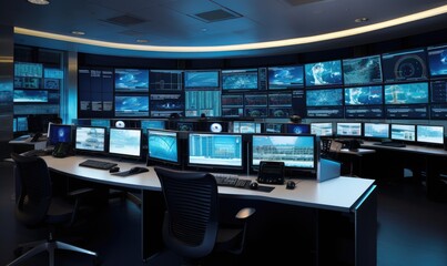 A Multiscreen Control Room With Advanced Technology - obrazy, fototapety, plakaty