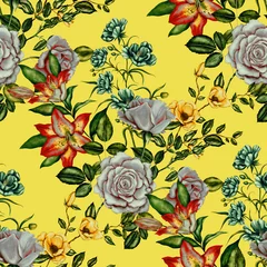 Watercolor seamless pattern with garden flowers. Vintage spring or summer floral pattern. Flower seamless pattern. Botanical art. Wedding floral set. Watercolor botanical design.  © Natallia Novik