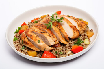 Buckwheat with chicken breast, baked with vegetables. Rich source of protein, fiber and vitamins to keep you energized and fit during your workouts