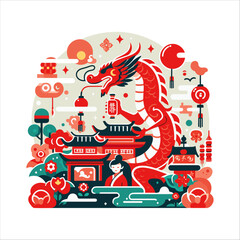 Simple Flat Illustration Vector Chinese Newyear Year Of Dragon - 01