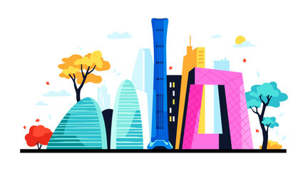 Advanced Buildings of China - modern colored vector illustration