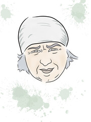 Rural woman in a headscarf sketch in gray tones. Digital illustration for design - 691386132