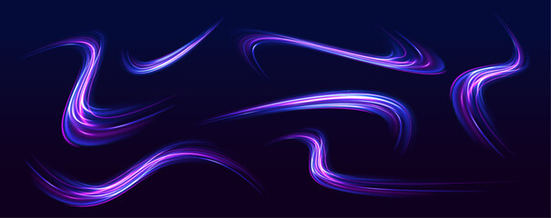 Big data traffic visualization, dynamic high speed data streaming traffic. Laser beams luminous abstract sparkling isolated on a transparent background.	