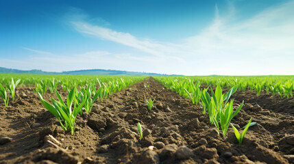 Young green wheat and plowed field agriculture