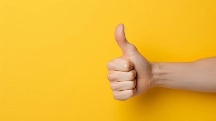 thumb up gesture depicting positive customer feedback or positive product rating isolated on yellow background