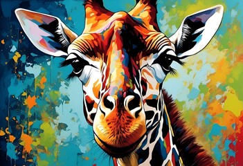 AI generated illustration of a vibrant colorful painting of a  giraffe