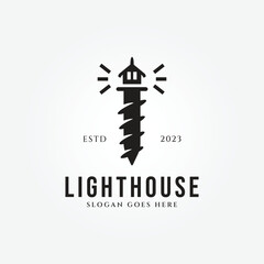 lighthouse with steel symbol logo icon black vintage vector illustration template background design