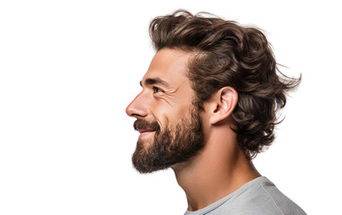 Youthful Male Handsome Profile View Isolated on a Transparent Background PNG. - obrazy, fototapety, plakaty